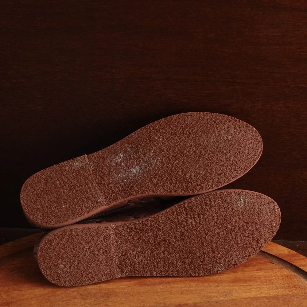 Woven Leather Espadrille Flats in Brown